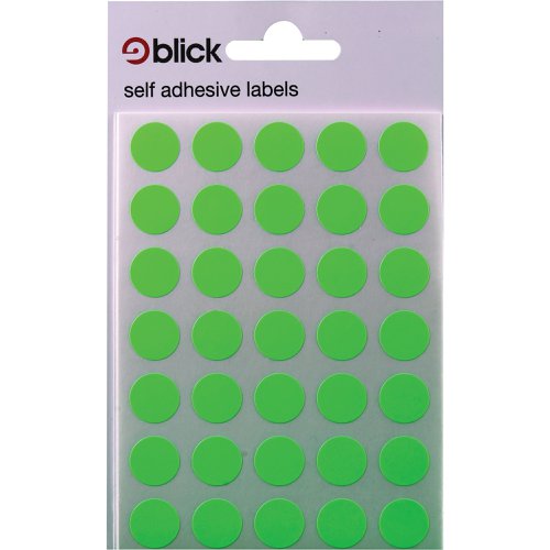 Blick Flourescent Labels in Bags Round 13mm Dia 140 Per Bag Green (Pack of 2800) RS004158