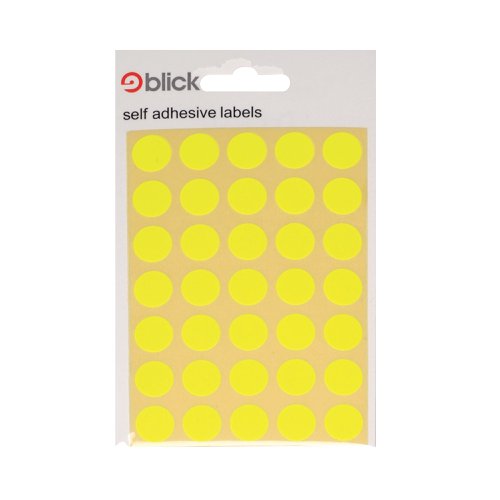 Blick Flourescent Labels in Bags Round 13mm Dia 140 Per Bag Yellow (Pack of 2800) RS004752