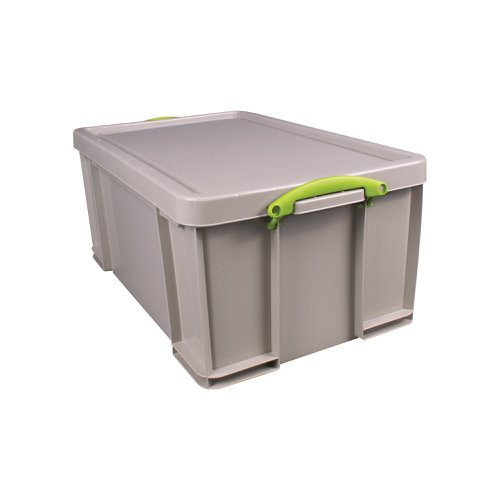 The Really Useful 64 litre plastic stacking box is made in a solid colour, ensuring items remain private from view. With the securing, lockable clip handles are used to secure the lid, to ensure the lid remains secure. The boxes are made from 100% recyclable material and are 100% recyclable. Suitable for storing office supplies, filing, seasonal items, and much more.