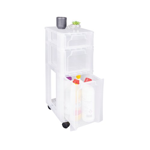 Really Useful Slimline 3 Drawer Storage Tower Clear ST3.5x6x11.5C - RUP65970 | Really Useful Products