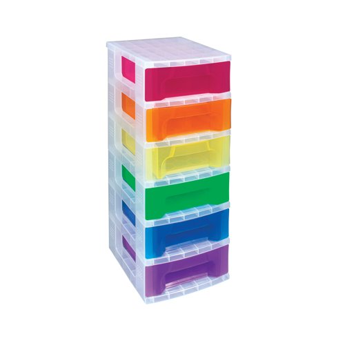 Really Useful Slimline 6 Drawer Storage Tower 3.5L Clr/Ast ST6x3.5ASS