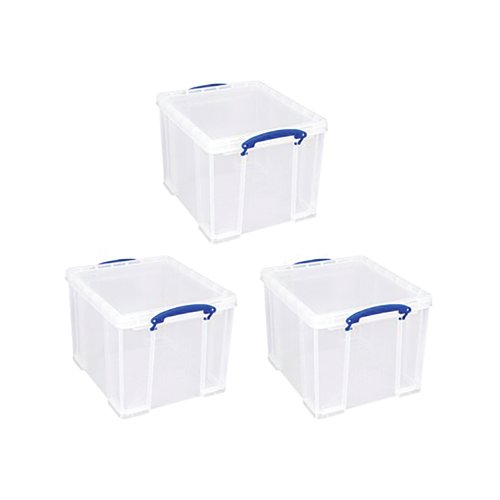 Really Useful Stacking Box Handles 25.7L Clear Pack of 3 25.7C-PK3CB - RUP79311 | Really Useful Products