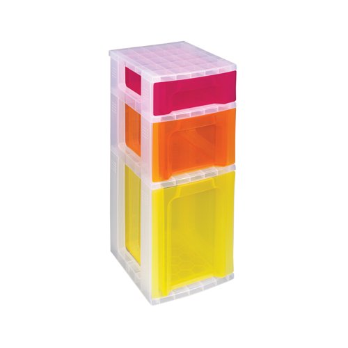 Really Useful Slimline 3 Drawer Storage Tower Clear/Ast ST3.5x6x11.5CS - RUP79314 | Really Useful Products
