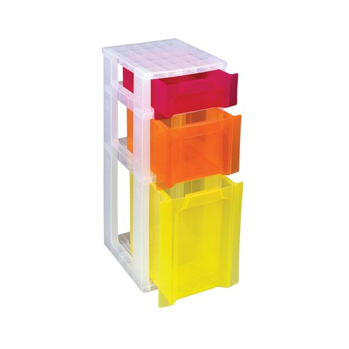 Really Useful Slimline 3 Drawer Storage Tower Clear/Ast ST3.5x6x11.5CS - RUP79314 | Really Useful Products