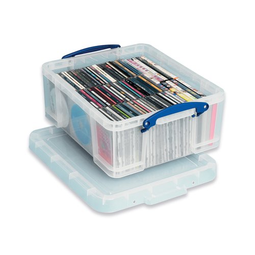 Really Useful 18L Plastic Storage Box with Lid L480xW390xD200mm CD/DVDs Clear EBCCD RUP80155