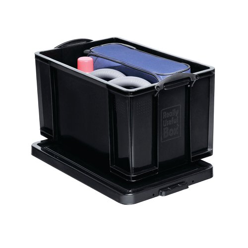 Keep files and documents neatly stored away in this 84 Litre Recycled Plastic Storage Box from Really Useful. With 84L of capacity, the large interior provides plenty of room for A4 and foolscap documents and folders. The opaque black sides and lid keeps your files private and protects them from fading in harsh sunlight. The design is stackable as well for space-saving storage, and features handles for easy carrying. It's eco-friendly as well, made from 100% recycled plastic.