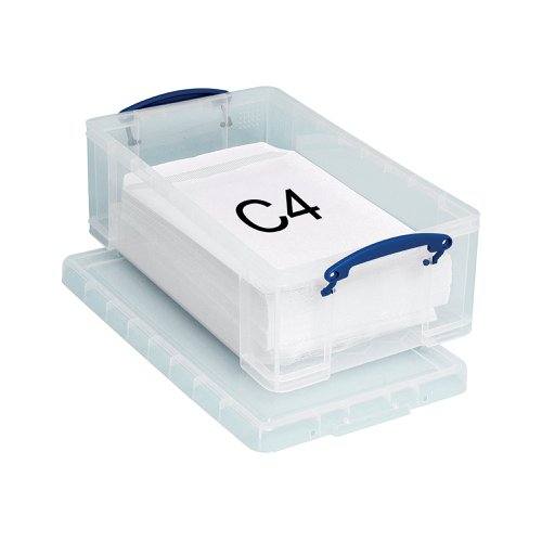 Keep files and documents neatly stored away in this 12 Litre Plastic Storage Box from Really Useful. With 12L of capacity, the large interior provides plenty of room for C4 and DL envelope storage. The clear sides let you see contents at-a-glance for efficient organisation, and provide sturdy protection from the elements and vermin. The design is stackable as well for space-saving storage, and features handles for easy carrying.