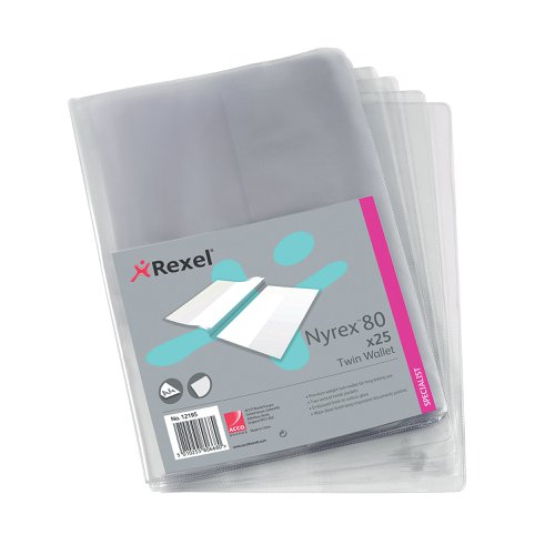 Rexel Nyrex Twin Wallet A4 Clear (Pack of 25) 12195