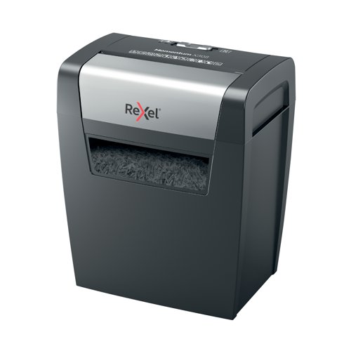 Rexel Momentum X308 Paper Shredder shreds up to 8 sheets in one go, with a 3 minute continuous run time, making it ideal for home use. Featuring P-3 security which cross-cuts paper into 5 x 42 mm pieces, the shredder has a bin capacity of 15 Litres, holding up to 100 A4 sheets.