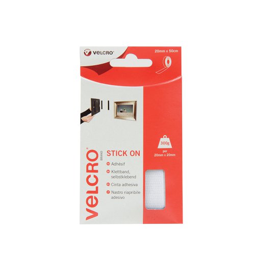 Velcro Stick On Tape 20mmx50cm White VEL-EC60224