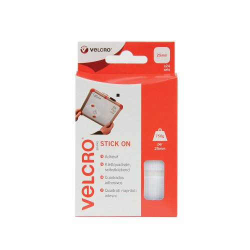 Velcro Stick On Squares 25mm White (Pack of 24) VEL-EC60235