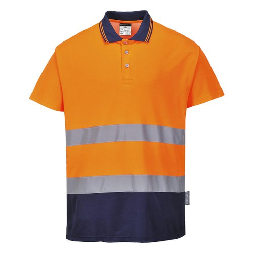 Portwest Hi Vis Cotton Comfort Contrast Polo Shirt S/S L Orange/Navy