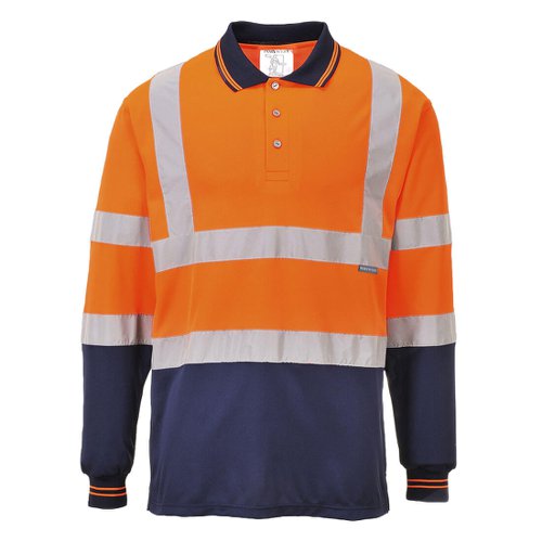 Portwest Hi Vis Contrast Polo Shirt L/S L Orange/Navy POW25058