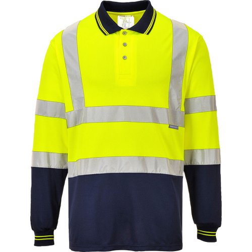 Portwest Hi Vis Contrast Polo Shirt L/S XS Yellow/Navy