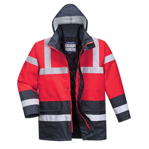 Portwest Hi Vis Contrast Winter Traffic Jacket L Red/Navy