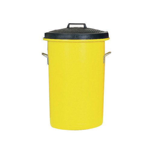 Complete with lid and zinc plated handles, this heavy duty plastic dustbin is ideal for implementing a colour coordinated waste disposal system. The bin container features 2 handles, with an additional handle on the lid for easy emptying. With a large 85 litre capacity, this yellow bin measures W476 x D476 x H673mm.