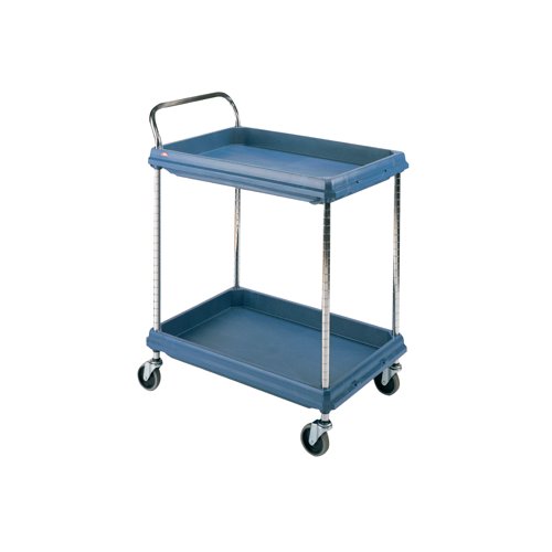 SBY10782 | This deep ledged trolley contains 2 shelves with 70mm deep ledges to help contain any spillages and keep items secure during transportation. The smooth, easy to clean polymer surfaces are also impact resistant meaning they won't chip, peel or dent, ideal for multiple uses and purposes. This blue 2 tier trolley measures 832x546x1041mm (WxDxH).