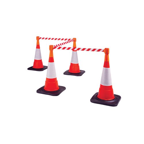 SBY13393 | Allowing you to cordon off road works along with any other dangerous areas, this web belt prevents accidents on the road. Suitable for use with most standard size traffic cones, this unit features a highly visible red and white chevron webbing that can extend up to 4m. A retractable design means that storage is made far easier.