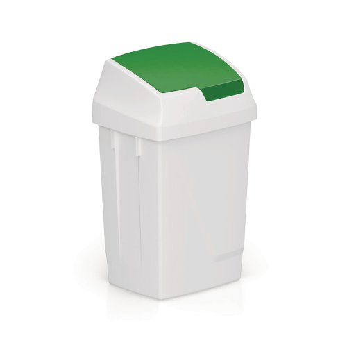 Plastic Swing Top Bin 50 Litre White With Green Lid 330351