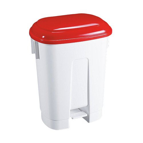 Derby 60 Litre White/Red Plastic Pedal Bin 348012