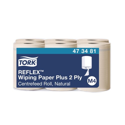 Tork 2-Ply M4 Reflex Wiping Paper Roll Plus Natural Pack of 6 473481