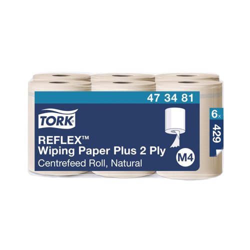 Tork 2-Ply M4 Reflex Wiping Paper Roll Plus Natural Pack of 6 473481