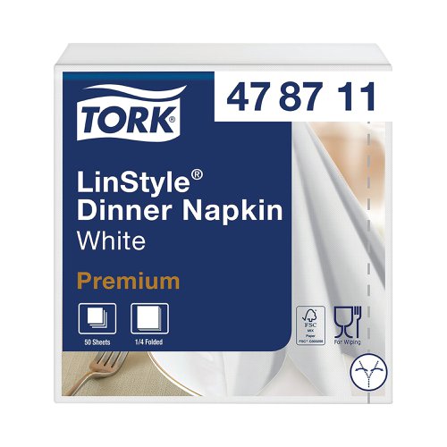 Tork LinStyle Dinner Napkins 4 Fold White (Pack of 50) 478711 | Essity