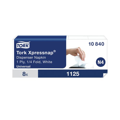 Tork Xpressnap 1-Ply Napkins 4 Fold White (Pack of 1125) 10840