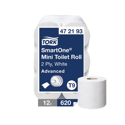 Tork T9 SmartOne Mini Toilet Roll 2-Ply 620 Sheets (Pack of 12) 472193