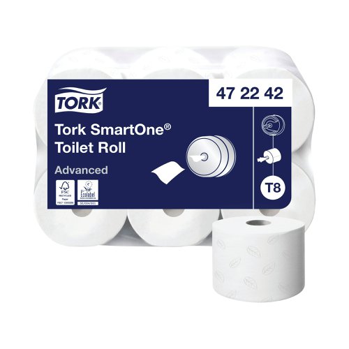 SCA05853 | Reduce washroom paper consumption with our Tork SmartOne Toilet Roll. It provides one sheet at a time for hygienic use. This high-capacity roll fits in a range of SmartOne dispensers for demanding washrooms with high traffic. Its dispensing method cuts consumption by up to 40% compared to jumbo toilet roll dispensers, meaning more visits per roll and less maintenance. Blocked pipes are minimised due to the paper's quick disintegration and packaging is hassle-free with the Tork Easy Handling Bag.