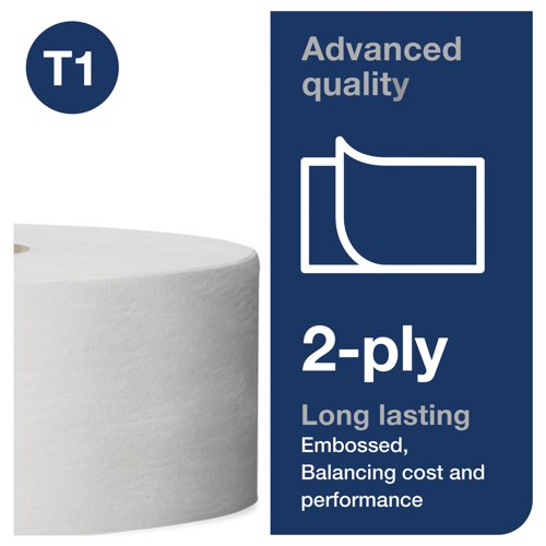 Tork T1 Jumbo Toilet Paper Roll Advanced 2-Ply White 1700 Sheets (Pack of 6) 110246