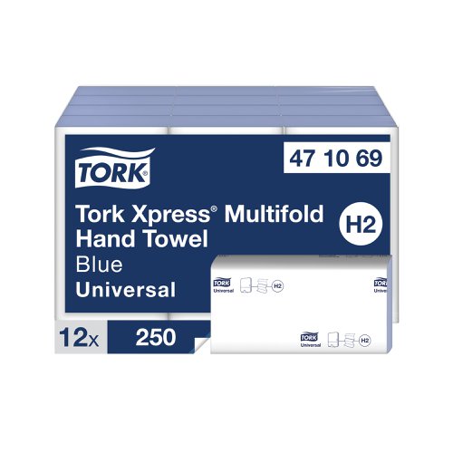 Tork Xpress Multifold Hand Towel 1-Ply H2 Blue 250 Sheets (Pack of 12) 471069