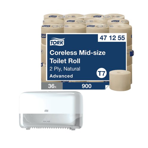 Tork Coreless Toilet Roll 2-Ply Natural (Pack of 36) + FOC Dispenser