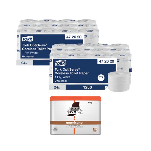 Tork OptiServe Coreless 1-Ply Toilet Roll x24 Buy 2 FOC Nescafe Azera