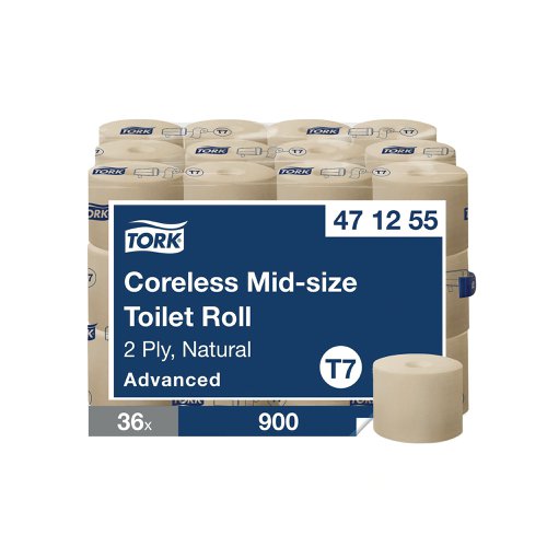 Tork Coreless Mid 2-Ply Toilet Roll Advanced Natural (Pack of 36) 471255