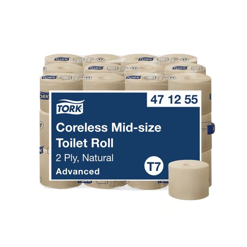 Tork Coreless Mid 2-Ply Toilet Roll Advanced Natural (Pack of 36) 471255