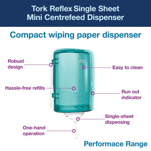 Tork Reflex M3 Mini Centrefeed Dispenser Turquoise 473167