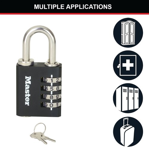 Master Lock Combi Padlock With Override Key Black 7641EURDBLK SG94524