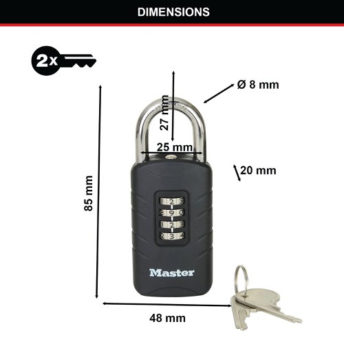 Master Lock Combi Padlock With Override Key Black 656EURDBLK SG94525