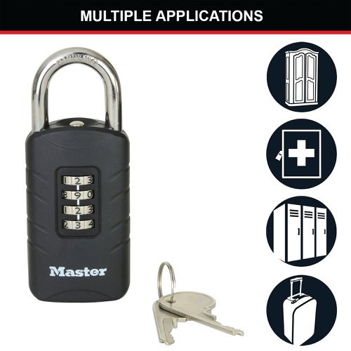 Master Lock Combi Padlock With Override Key Black 656EURDBLK