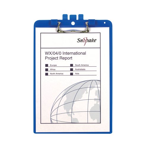 This stylish blue Snopake clipboard with pen holder is ideal for holding unpunched loose papers, forms and documents. This strong, yet lightweight clipboard is manufactured from tough 2.3mm thick polypropylene and features a heavy duty ergonomic metal clip to secure your paperwork. This clipboard allows you to easily and safely transport important documents. With the convenient, built-in pen holder you are able to ensure everything you need is stored in one place. With the handy integrated hole for hanging your clipboard, making it accessible, and saving on desk space. Includes a string hole, allowing you to attach an additional pen or pencil to the clipboard.