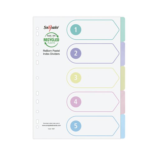 Snopake Reborn Ring Binder 5-Part Index Dividers A4 (Pack of 5) 15927