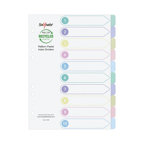 Snopake Reborn Ring Binder 10-Part Index Dividers A4 (Pack of 5) 15928