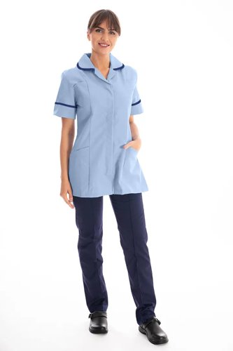Work in Style Female Nursing Tunic Sky with Navy Trim 42 Inch DVDTR/SKY/NAV/42