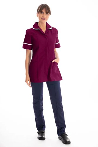 Work in Style Female Nursing Tunic Maroon with White Trim 30 Inch DVDTR/MAR/WHT/30