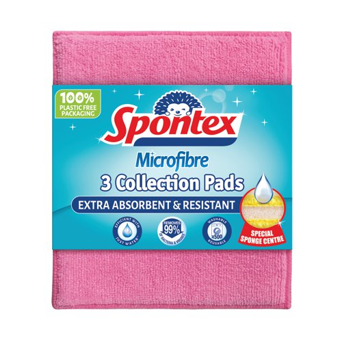 Bright and absorbent, Spontex 3 Microfibre Pads are made with a sponge centre to soak up spillages around the home. They remove grease and dirt with ease and are very flexible, making them ideal for cleaning any surface. Each Spontex Microfibre pad is made from thousands of tiny fibres, thus increasing the number of contact points with the surface compared to a standard cloth.