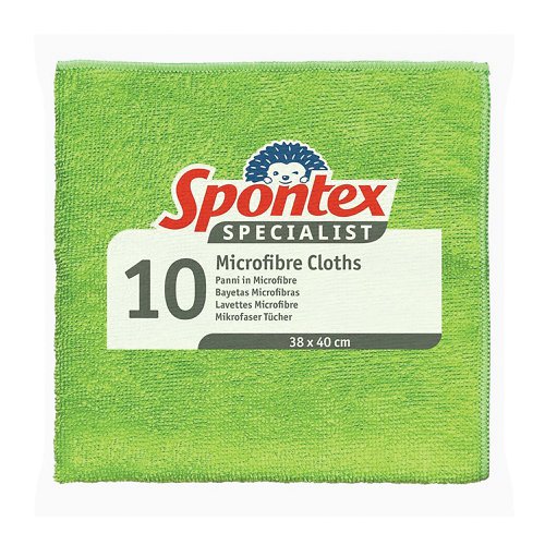 Spontex Specialist Microfibre Cloths Green (Pack of 10) 19700240