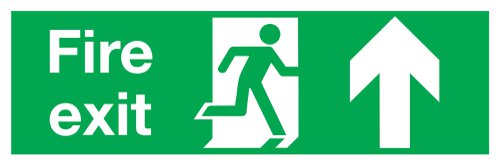 Safety Sign Fire Exit Running Man Arrow Up 150x450mm PVC FX04711R | Signs and Labels