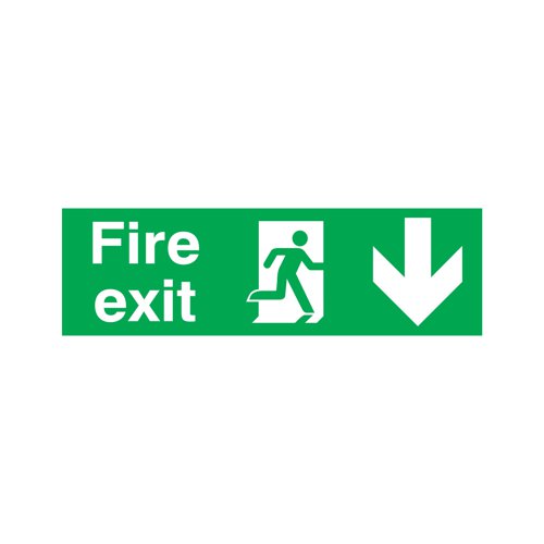 Safety Sign Fire Exit Running Man Arrow Down PVC 150x450mm FX04211R | Signs and Labels