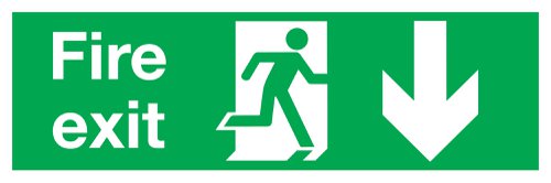 Safety Sign Fire Exit Running Man Arrow Down PVC 150x450mm FX04211R | Signs and Labels